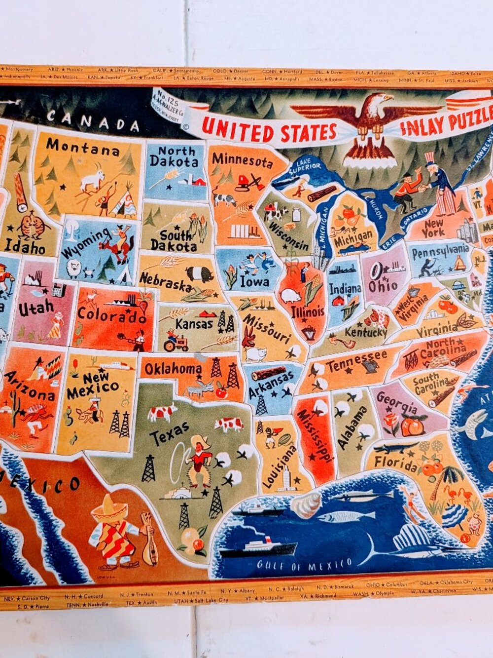 VTG 1950s United States of America Inlay Puzzle 48 States AM Walzer XO #125 Rare
